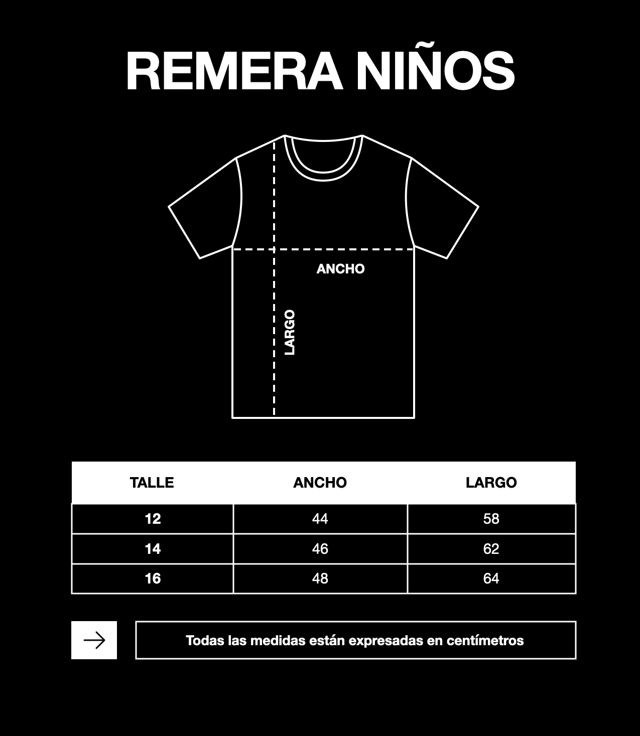 Tabla de talles remera niños OSDI